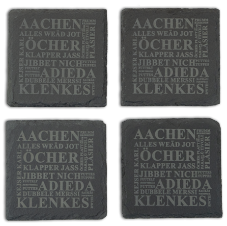 4er-Set Schieferstein-Untersetzer | Aachener Wörter